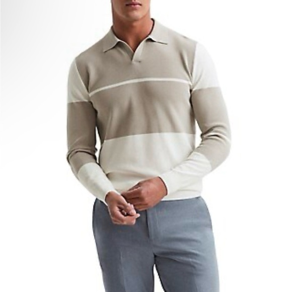 Reiss Cream Polo Shirt with Classic Color-Blocked Design - Picture 1 of 4
